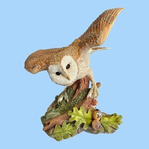 Ceramic Barn Owl Figurine w/ Crystals #6112 Made In England 5.5" Tall